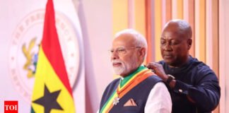 PM in Ghana: Modi conferred with highest state honour ‘The Officer of the Order of the Star of Ghana’; BJP lauds his 24 global awards | India News